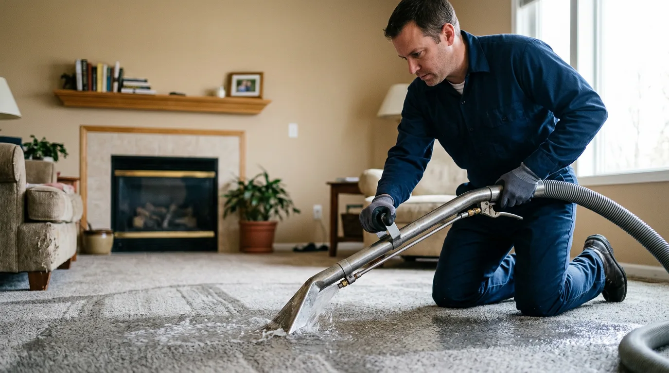 Water damage restoration technician working near Madison, ME